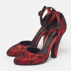 Pre Owned Dolce & Gabbana Size 37 Red Lace Ankle Strap Sandals