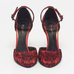 Pre Owned Dolce & Gabbana Size 37 Red Lace Ankle Strap Sandals