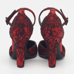 Pre Owned Dolce & Gabbana Size 37 Red Lace Ankle Strap Sandals