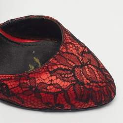 Pre Owned Dolce & Gabbana Size 37 Red Lace Ankle Strap Sandals