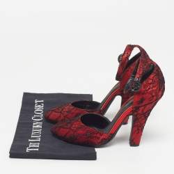 Pre Owned Dolce & Gabbana Size 37 Red Lace Ankle Strap Sandals