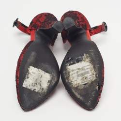 Pre Owned Dolce & Gabbana Size 37 Red Lace Ankle Strap Sandals