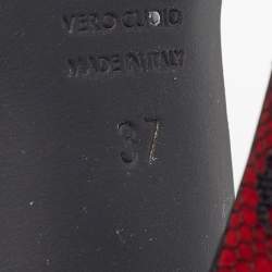 Pre Owned Dolce & Gabbana Size 37 Red Lace Ankle Strap Sandals