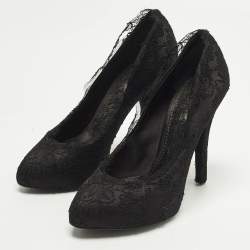 Pre Owned Dolce & Gabbana Size 38 Black Lace and Satin Round Teo Pumps