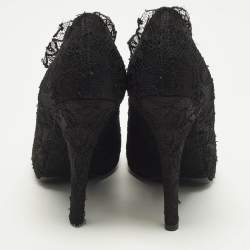 Pre Owned Dolce & Gabbana Size 38 Black Lace and Satin Round Teo Pumps