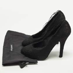 Pre Owned Dolce & Gabbana Size 38 Black Lace and Satin Round Teo Pumps
