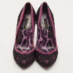 مملوكة مسبقًا Dolce & Gabbana Size 37 Purple/Black Lace and Satin Round Toe Pumps