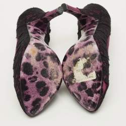 مملوكة مسبقًا Dolce & Gabbana Size 37 Purple/Black Lace and Satin Round Toe Pumps