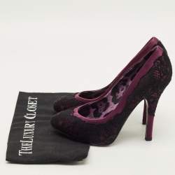 مملوكة مسبقًا Dolce & Gabbana Size 37 Purple/Black Lace and Satin Round Toe Pumps