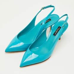 Pre Owned Dolce & Gabbana Size 38 Blue Patent Leather Pointed Toe Slingback Pumps