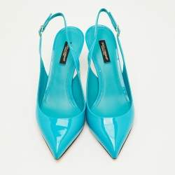 Pre Owned Dolce & Gabbana Size 38 Blue Patent Leather Pointed Toe Slingback Pumps