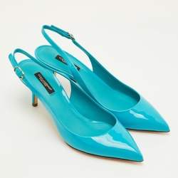 Pre Owned Dolce & Gabbana Size 38 Blue Patent Leather Pointed Toe Slingback Pumps
