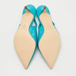 Pre Owned Dolce & Gabbana Size 38 Blue Patent Leather Pointed Toe Slingback Pumps