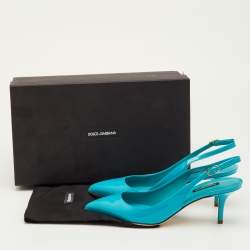 Pre Owned Dolce & Gabbana Size 38 Blue Patent Leather Pointed Toe Slingback Pumps