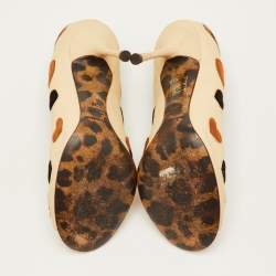 Pre Owned Dolce & Gabbana Hearts Size 38 Cream/Brown Leather, Calf Hair and Suede Peep Toe Pumps