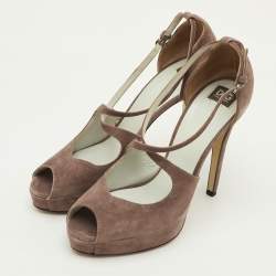 Pre Owned صندل دَي آند جي شامواه بني بني غامق مفتوح من الأمام على منصة مقاس 38