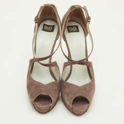 Pre Owned صندل دَي آند جي شامواه بني بني غامق مفتوح من الأمام على منصة مقاس 38