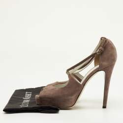 Pre Owned صندل دَي آند جي شامواه بني بني غامق مفتوح من الأمام على منصة مقاس 38