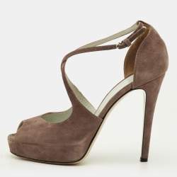 Pre Owned صندل دَي آند جي شامواه بني بني غامق مفتوح من الأمام على منصة مقاس 38