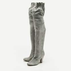 Pre Owned Dolce & Gabbana Size 38.5 Grey Suede Knee Length Boots