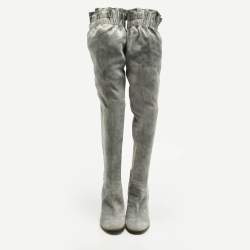 Pre Owned Dolce & Gabbana Size 38.5 Grey Suede Knee Length Boots