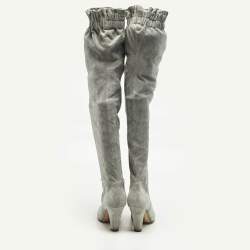 Pre Owned Dolce & Gabbana Size 38.5 Grey Suede Knee Length Boots