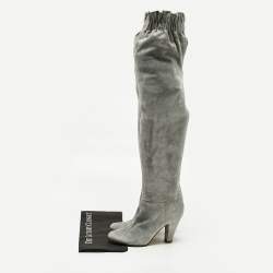 Pre Owned Dolce & Gabbana Size 38.5 Grey Suede Knee Length Boots
