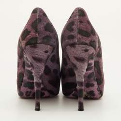 Pre Owned Dolce & Gabbana Size 36.5 Purple Leopard Print Denim Peep Toe Platform Pumps
