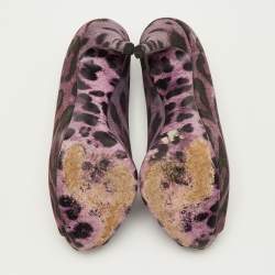 Pre Owned Dolce & Gabbana Size 36.5 Purple Leopard Print Denim Peep Toe Platform Pumps