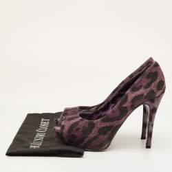 Pre Owned Dolce & Gabbana Size 36.5 Purple Leopard Print Denim Peep Toe Platform Pumps