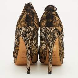 Pre Owned Dolce & Gabbana Size 38.5 Black/Beige Lace and Mesh Peep Toe Platform Pumps