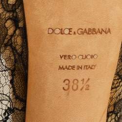 Pre Owned Dolce & Gabbana Size 38.5 Black/Beige Lace and Mesh Peep Toe Platform Pumps