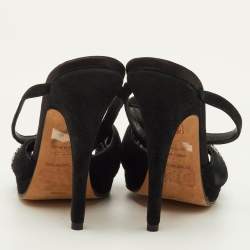 Pre Owned Dolce & Gabbana Size 36 Black Suede Knot Crystal Embellished Ankle Strap Sandals