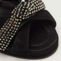 Pre Owned Dolce & Gabbana Size 36 Black Suede Knot Crystal Embellished Ankle Strap Sandals