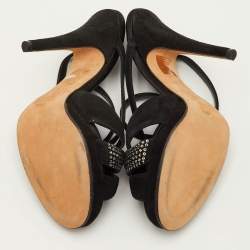 Pre Owned Dolce & Gabbana Size 36 Black Suede Knot Crystal Embellished Ankle Strap Sandals