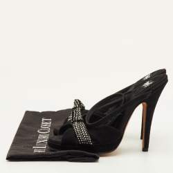 Pre Owned Dolce & Gabbana Size 36 Black Suede Knot Crystal Embellished Ankle Strap Sandals