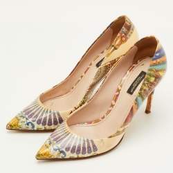 Pre Owned Dolce & Gabbana Size 39 Multicolor Printed Patent Leather Pointed Toe Pumps