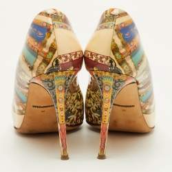 Pre Owned Dolce & Gabbana Size 39 Multicolor Printed Patent Leather Pointed Toe Pumps
