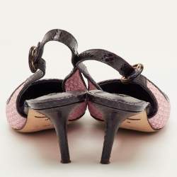 مملوكة مسبقًا Dolce & Gabbana Size 40 Pink/Purple Woven Raffia and Snakeskin Print Leather Slingback Sandals