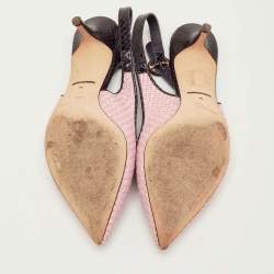 مملوكة مسبقًا Dolce & Gabbana Size 40 Pink/Purple Woven Raffia and Snakeskin Print Leather Slingback Sandals