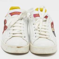 Pre Owned Dolce & Gabbana Portofino Size 37 White/Pink Leather Lace Up Sneakers