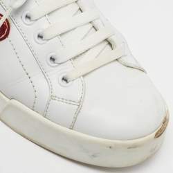 Pre Owned Dolce & Gabbana Portofino Size 37 White/Pink Leather Lace Up Sneakers