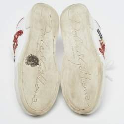 Pre Owned Dolce & Gabbana Portofino Size 37 White/Pink Leather Lace Up Sneakers