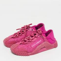 مملوكة مسبقًا حذاء رياضي دولتشي أند غابانا نس1 وردي دانتيل ونايلون منخفض من أعلى مقاس 36