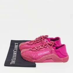 مملوكة مسبقًا حذاء رياضي دولتشي أند غابانا نس1 وردي دانتيل ونايلون منخفض من أعلى مقاس 36