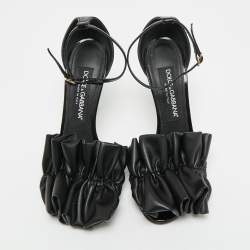 Pre Owned Dolce & Gabbana Keira Size 37 Black Leather Patent And Leather Ankle Strap Sandals