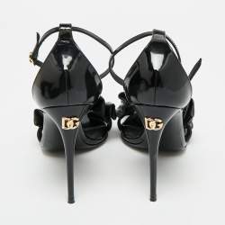 Pre Owned Dolce & Gabbana Keira Size 37 Black Leather Patent And Leather Ankle Strap Sandals