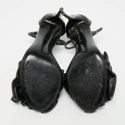 Pre Owned Dolce & Gabbana Keira Size 37 Black Leather Patent And Leather Ankle Strap Sandals