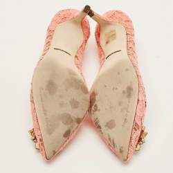 Pre Owned Dolce & Gabbana Bellucci Size 38 Pink Lace and Mesh Pumps