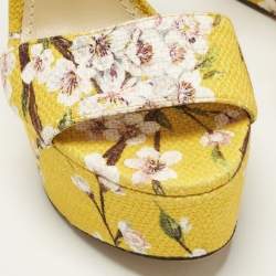 Pre Owned صندل دولتشي أند غابانا وتد قماش مطبوع بثلاثة ألوان بحزام مقاس 39.5